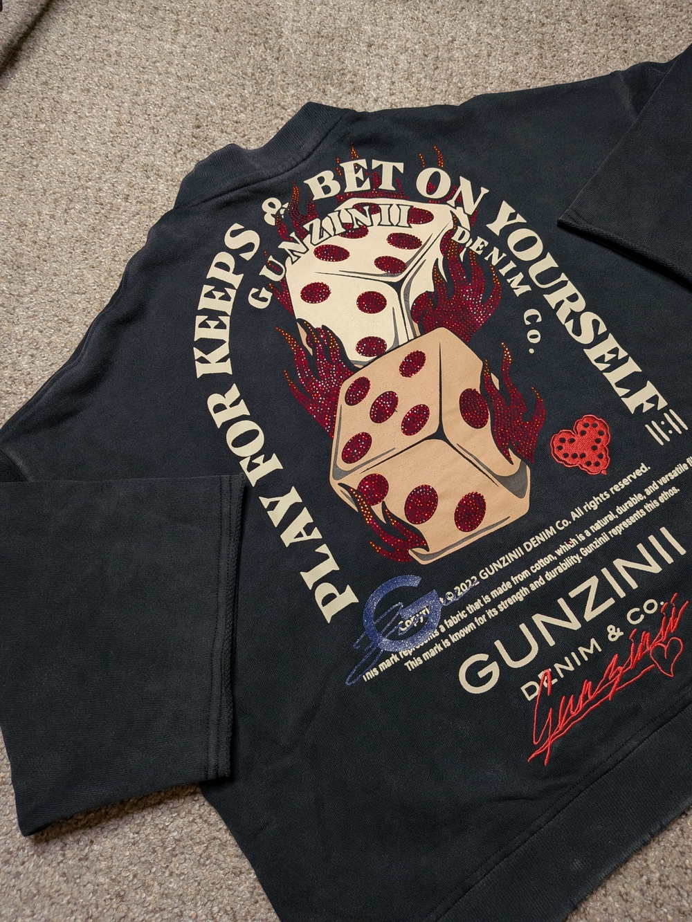 Gunzinii Rhinestone Dice Full Zip Sweatshirt XS